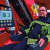 Jens Baumann im Bediensitz der neuen Drehleiter. Er stellt das neue Fahrzeug vor.