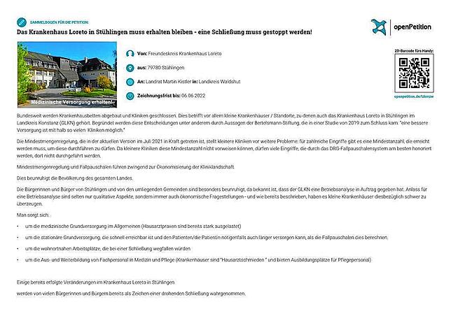 Der Freundeskreis Krankenhaus Loreto hat eine Online-Petition eingereicht.
