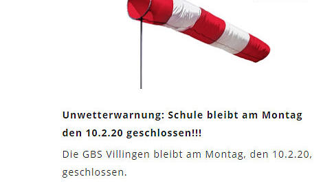 Kein Unterricht wegen Sturm &bdquo;Sabine&ldquo;, aber eine Notbetreuung: So sahen die Homepages aller städtischen Schulen am Montag ...