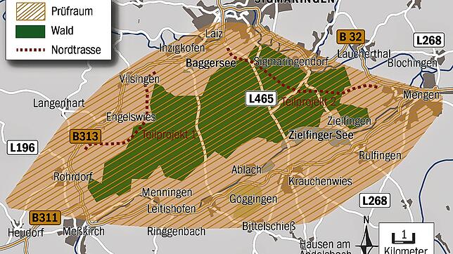 Bild : Flieger im Einsatz: Planungsraum für eine neue Trasse der Bundesstraße 311 zwischen Meßkirch und Mengen wird aus der Luft vermessen