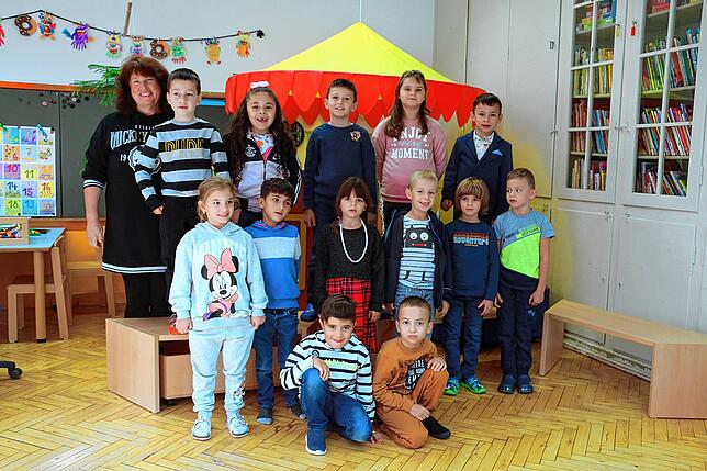 Die Grundschulförderklasse der Friedensschule Schwenningen mit Klassenlehrerin Manuela Schönfelder.