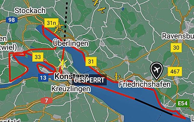 Die Route des Hubschraubers auf Radarbox.com. Nutzer der Flugradar-Seite konnten am Donnerstag gut verfolgen, wie er die ...