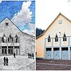 Die Ähnlichkeit ist nicht zu übersehen: Links der Entwurf für den Neubau, rechts die alte Scheffelhalle.
