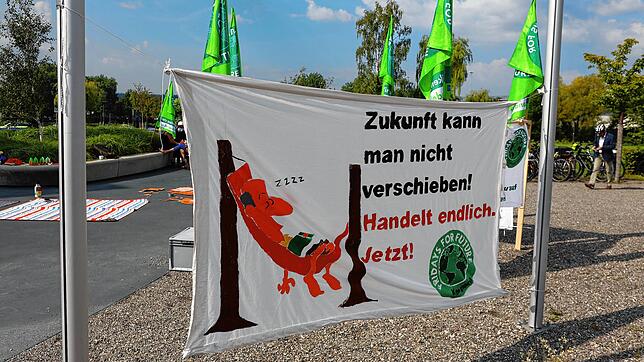 Vertreter von Fridays for Future haben vor der Entscheidung über ein klimapositives Konstanz bis 2030 vor dem Bodenseeforum ...