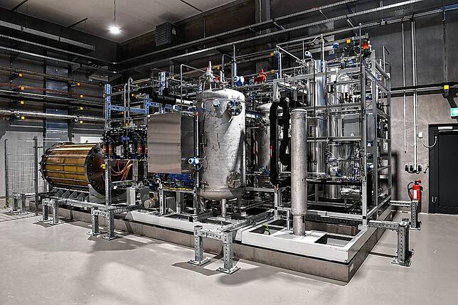 Die Power-to-Gas-Anlage des ED in Grenzach-Wyhlen. In diesem Elektrolyseur wird aus Wasser unter Zugabe von elektrischem Strom aus dem ...