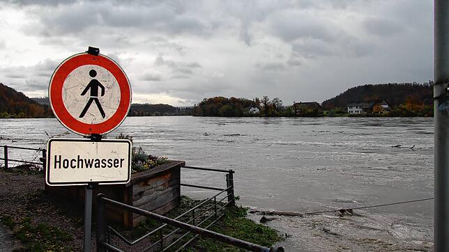 Hochwasser-Warnung am Rhein in Waldshut. Das Bild entstand am Mittwochvormittag, 15. November 2023.