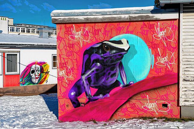 Graffiti an einer Wand der alten SABA-Gebäude.