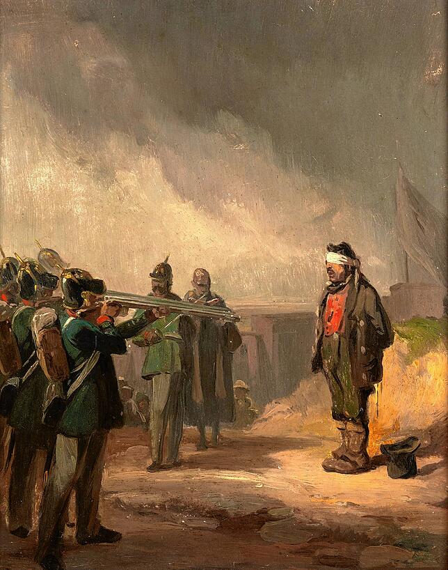 „Standrechtliche Erschießung eines Schwarzwälders“ lautet der Titel dieses nach 1849 entstandenen Gemäldes.