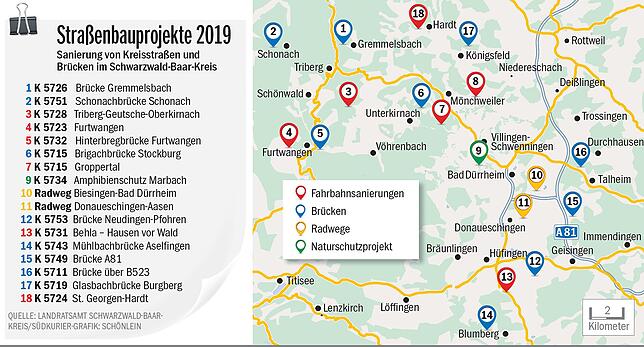 Bild 1: Diese Kreisstraßen und Brücken werden 2019 saniert
