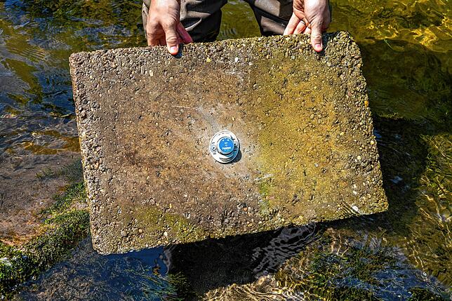 Solche Datenlogger werden in der Wiese versenkt.