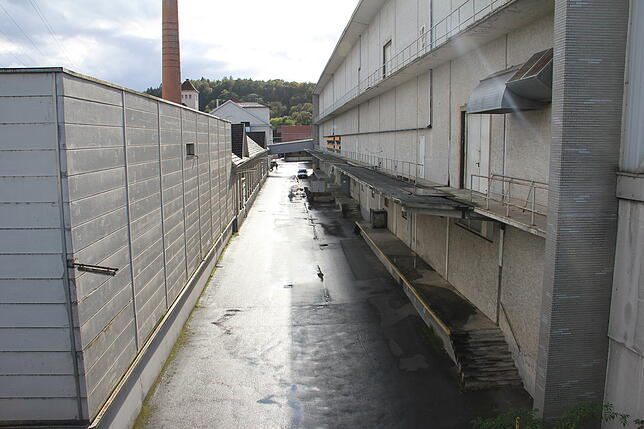 Blick auf ein Teil des Lauffenmühle Areals. Fotografiert vom nördlich gelegenen Rewe Parkplatz.