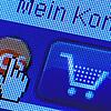 Auf der Webseite eines Online-Shops sind Symbole und die Worte &bdquo;Mein Konto&ldquo; und &bdquo;Los&ldquo; abgebildet. Betrügerische ...