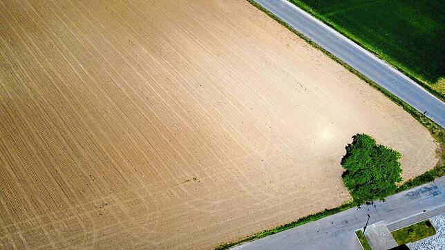 Der Teil des zu erschließenden Gewerbegebiets „Schaffhauser Breite“ in Jestetten (eine Drohnen-Aufnahme). Foto: Rotraud Opfermann