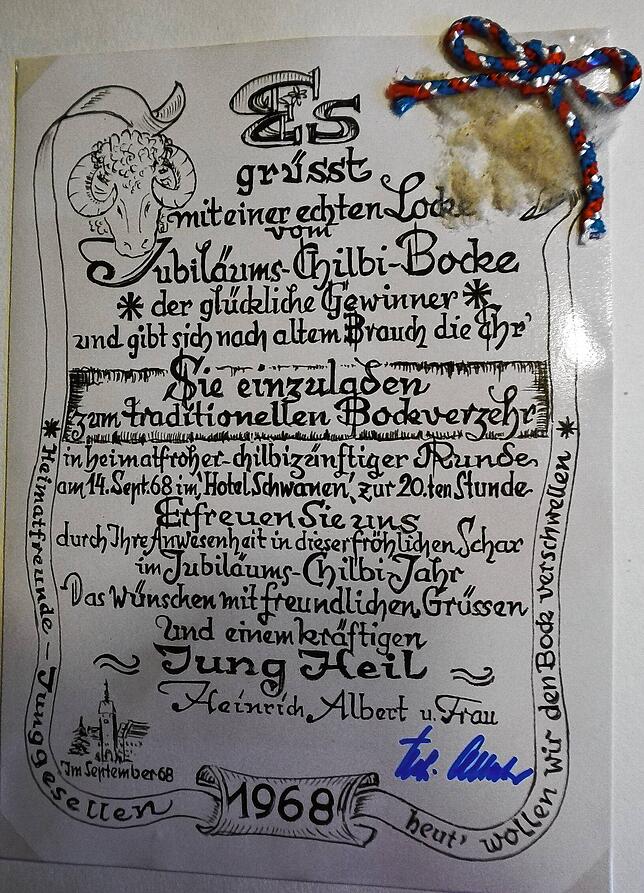 Mit Bock-Locke: Mit diesem Schreiben lud 1968 Bockgewinner Heinrich Albert zum Bockessen ein.
