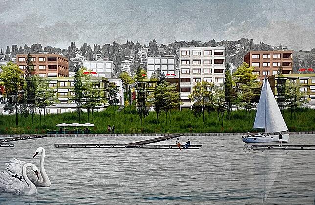 Urban wirkt das neue Quartier von der Seeseite aus.