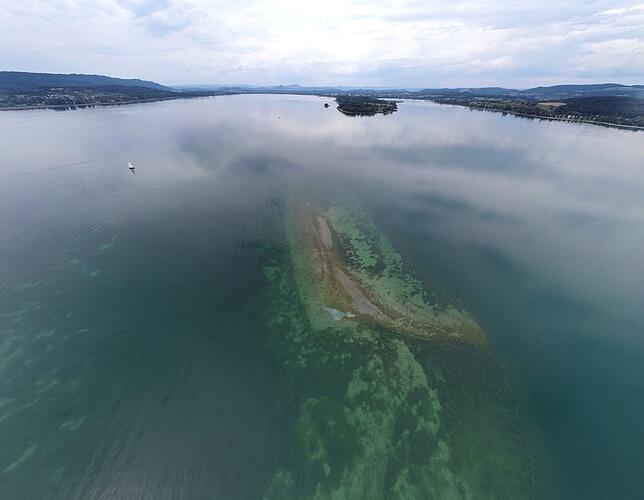 Die Insel Straßenrain ist im Moment noch von Wasser bedeckt. Sollte der Pegelstand weiter sinken, könnte sie an die Oberfläche gelangen.