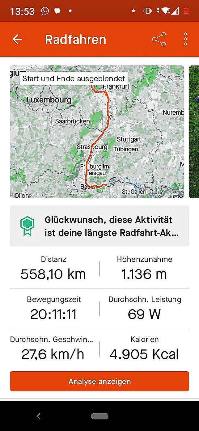 550 Kilometer in 27 Stunden von Rheinheim nach Koblenz (Screenshot).