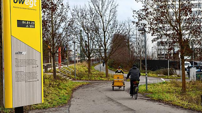 Blick auf den Bodenseeradweg am Bahnhof Fürstenberg, fotografiert in Richtung Bahnhof Petershausen. Zwischen den zwei Stationen soll ...