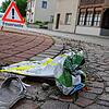 Katastrophenalarm in Mühlhausen: Die starken Regengüsse in der Nacht von Donnerstag auf Freitag haben den Ortsteil überflutet. Am Tag ...