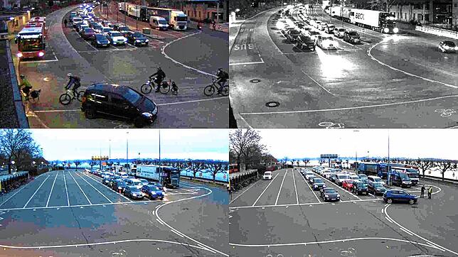Warteschlangen zu den Stoßzeiten in dieser Woche an den Fähreanlegern in Staad (oben) und Meersburg (unten). Beim Blick auf die Webcam ...