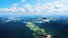 Noch eine Zukunftsvision: Darstellung des Lilium-Flugtaxis auf Kurzstreckenreise.