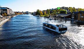 So könnte der Wasserbus aussehen: Das Modell Hyke Shuttle 0001 ist in Norwegen bereits im Liniendienst, hier in Fredrikstad. Die ...