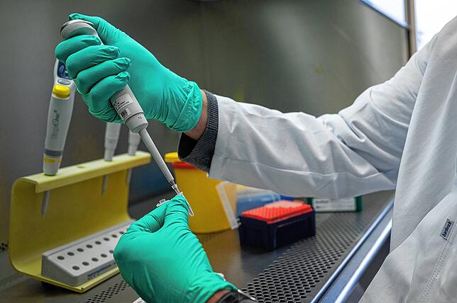 Ein Forscher zeigt im Landesgesundheitsamt Baden-Württemberg, wie ein PCR-Test für die Analyse auf Mutationen des Coronavirus ...