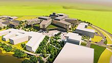 Das Modell des Zentralklinikums Lörrach – es ist gekennzeichnet durch die verschiedenen Gebäudeflügel. Der Komplex wird rund 800 ...
