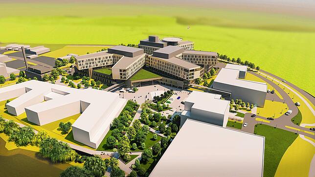 Das Modell des Zentralklinikums Lörrach &ndash; es ist gekennzeichnet durch die verschiedenen Gebäudeflügel. Der Komplex wird rund 800 ...
