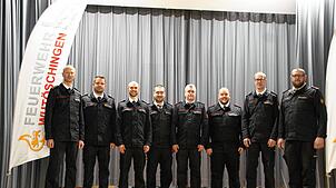 Der Feuerwehrausschuss (von links): Gesamtwehrkommandant Andreas Denoke (seit 2013), Lucas Maier (Abteilung Horheim), Michael Hanninger ...