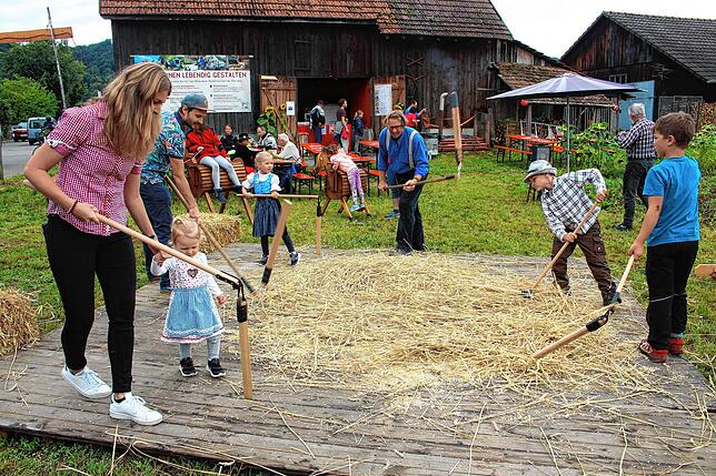 Dörfliche Traditionen sind das Merkmal der Sichelhenke in Bohlingen. Auf der Tenne durften Eltern und ihre Kinder mit dem Dreschflegel ...