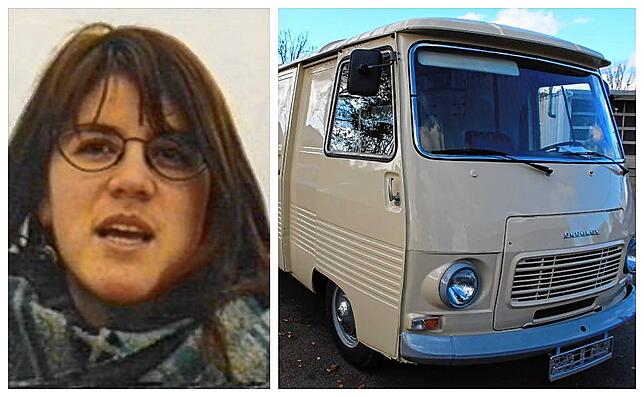 Ein von der Polizei geteiltes Bild der getöteten Eva Götz. Ein cremefarbener Kastenwagen, vergleichbar oder identisch mit dem im Bild ...