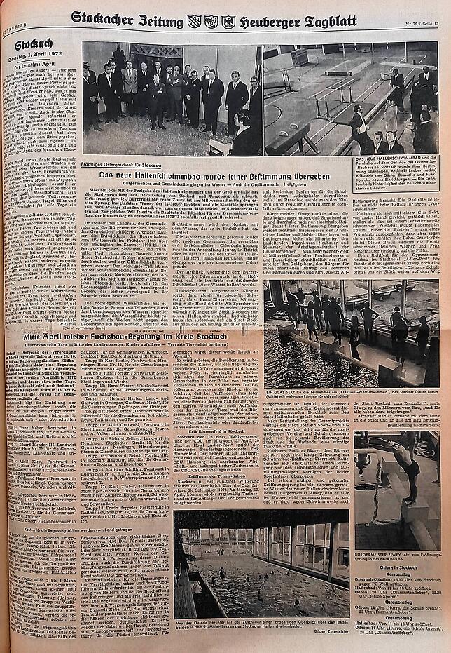 „Das neue Hallenbad wurde seiner Bestimmung übergeben“ – so berichtete der SÜDKURIER am 1. April 1972 über die ...