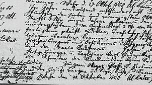 Der Kirchenbucheintrag der Geburt von Lukas Büche, damals noch Lukas Kramer genannt, von 1858. Manche Pfarrer gaben sich nicht gerade ...