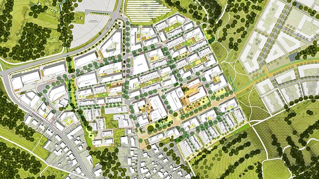 So soll es am Ortsrand von Konstanz in den 2030er-Jahren aussehen: Der erste Bauabschnitt des Quartiers Hafner liegt zu beiden Seiten ...