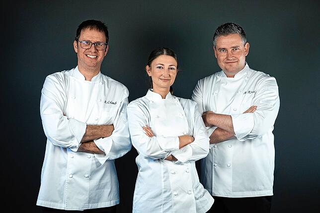 Das Team „Küchentiger“ der Psychiatrie Baselland (v.l.): Alexandre Colomb, Anna Baltic und Andreas Krais (Küchenchef).