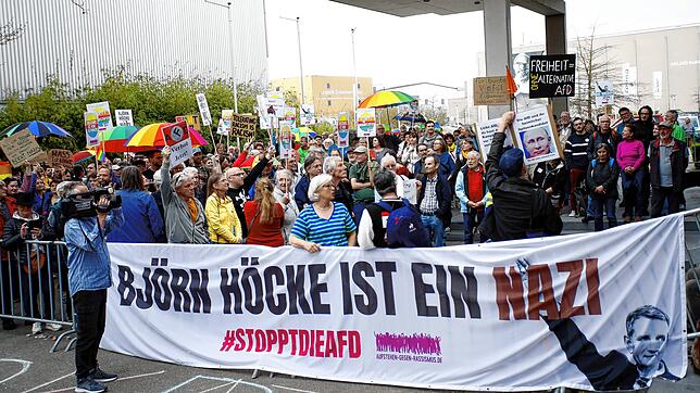 Rund 300 Demonstranten protestierten vor dem Radolfzeller Milchwerk gegen die AfD, die im Veranstaltungshaus zu einem Bürgerdialog ...