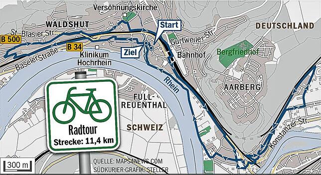 Diesen Weg sind wir gefahren: 11,4 Kilometer lang war die Tour durch Waldshut-Tiengen.