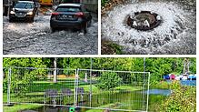 Die Aachenstraße in Stockach war am Mittwochmorgen teilweise überflutet und in Ludwigshafen ist der Schlösslepark schon länger wegen ...