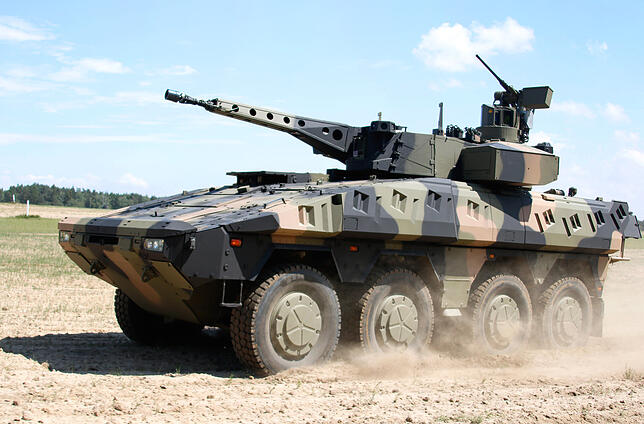 Radpanzer Boxer. Die Bordkanone kommt von Rheinmetall aus Oberndorf. Bild: dpa