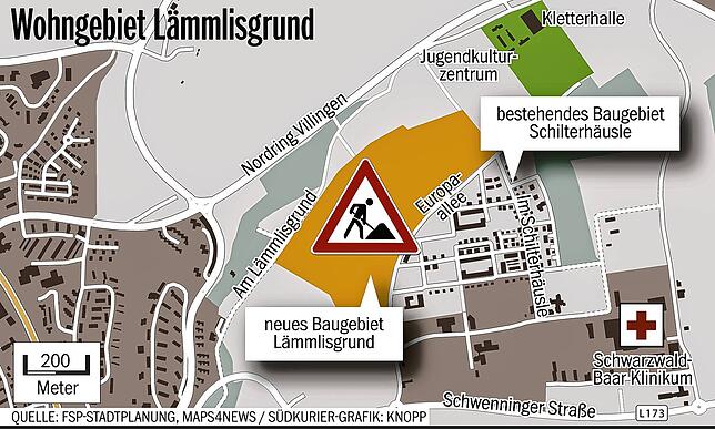Das geplante Wohngebiet Lämmlisgrund schließt westlich an die Europa-Allee beim Wohngebiet Schilterhäusle an.
