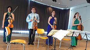 Das Malion Quartett im Überlinger Kursaal (von links): Miki Nagahara, Alex Jussow, Lilya Tymchyshyn und Bettina Kessler. Foto: Helga ...