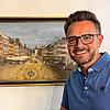 Peter Boch, OB von Pforzheim, vor dem Gemälde seines Großvaters, das die Waldshuter Kaiserstraße zeigt.