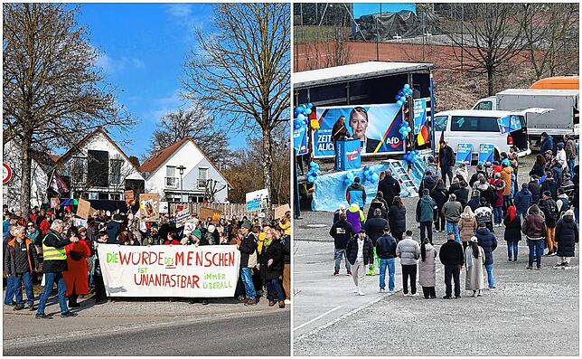 Rund 280 Teilnehmer hatte die Mahnwache des Bündnis für Demokratie und Menschenwürde Stockach (links). Bei der Kundgebung der AfD ...