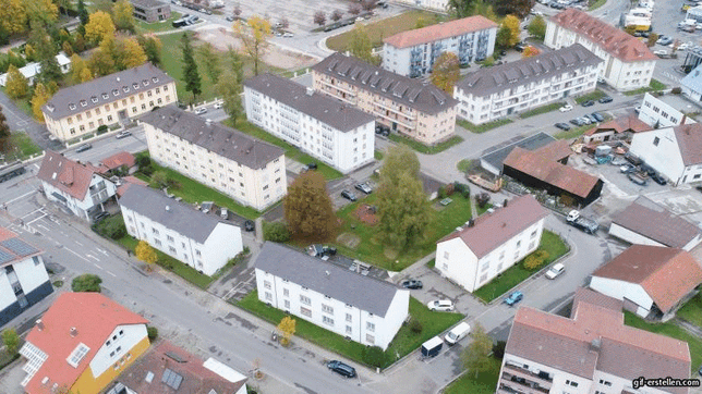 Die Hans-Thoma Höfe mit ihrer aktuellen Bebauung (links) sollen sich zu einem modernen Quartier wandeln.
