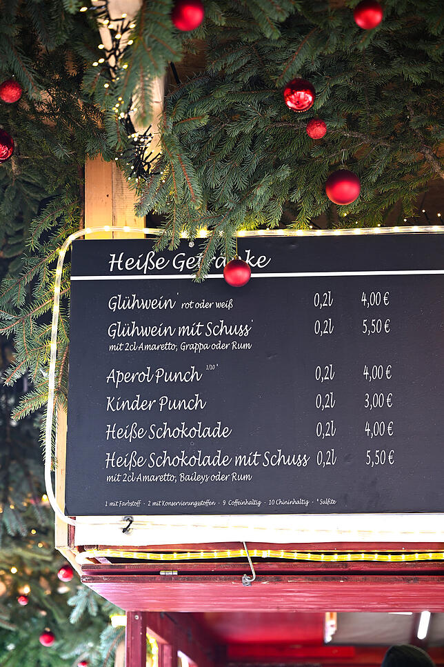 Getränkepreise beim Stand der Familie Nicoletti