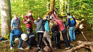 Einen mehrtägigen Arbeitseinsatz leisten Lehrer und Oberstufenschüler der Waldorfschule an der Eichhörnchen-Kletterstrecke auf dem neuen ...