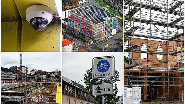 Fünf wegweisende Themen, die der Gemeinderat für Singen vorangebracht hat (von links oben im Uhrzeigersinn): Grundsatzbeschluss für ...