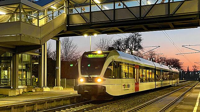 Der Rhyhas verkehrt zwischen Singen und Schaffhausen, hier hält er in Gottmadingen. Obwohl er über Schweizer Gebiet führt, dürfte er ...