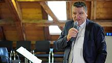 Öhningens Bürgermeister Andreas Schmid beim Neujahrsempfang im Bürgersaal im Rathaus.